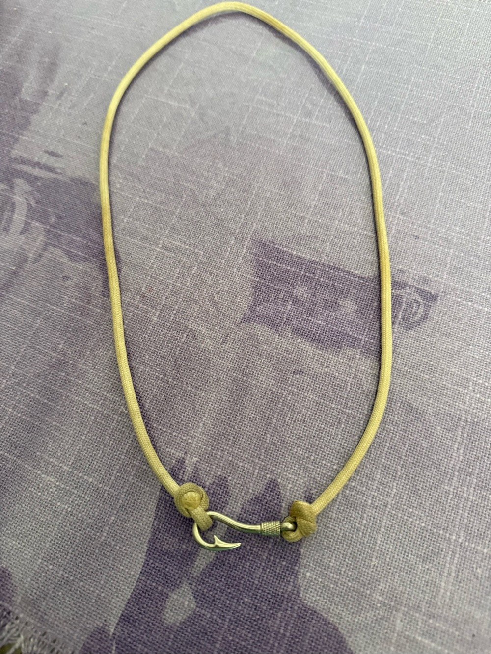 Fish Hook Necklace Tan Cord 26” Nautical Fishing Coastal Unisex Minimalist
